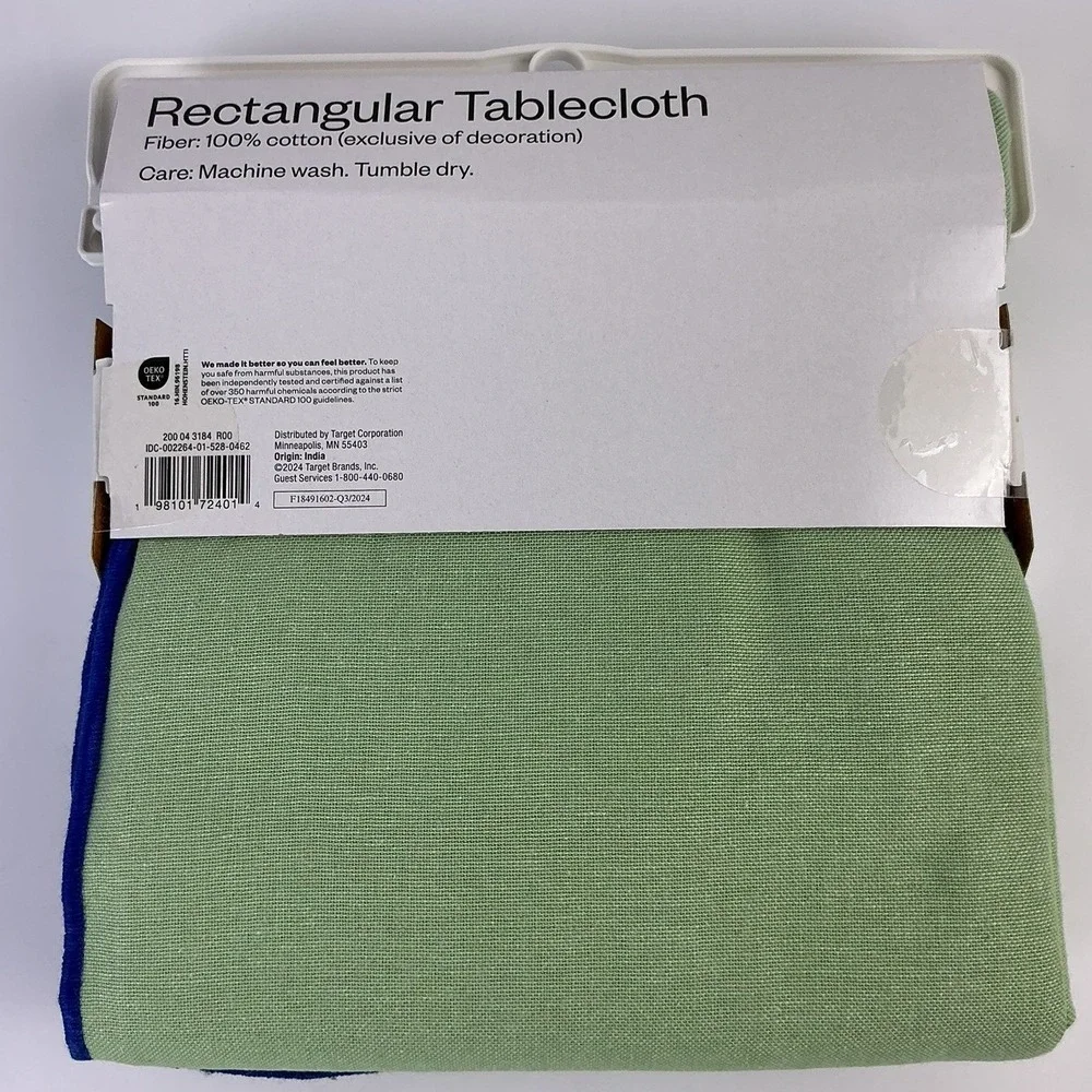 Room‎ Essentials Green Rectangular Tablecloth 60 x 104 Cotton Seats 8–10